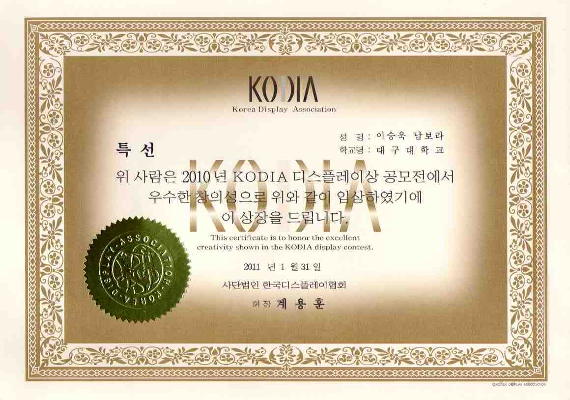 2010년 KODIA 디스플레이상 공모전 수상